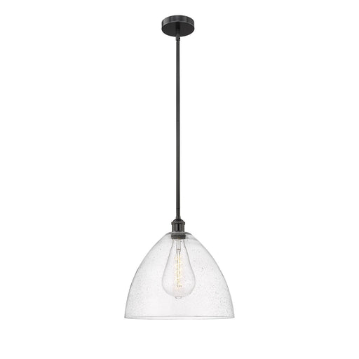 Innovations Bristol 16in 1-Light Pendant | Industrial Matte Black Steel and Seedy Glass | Kitchen Island & Dining Room | 16 | Model 616-1S-BK-GBD-164-LED