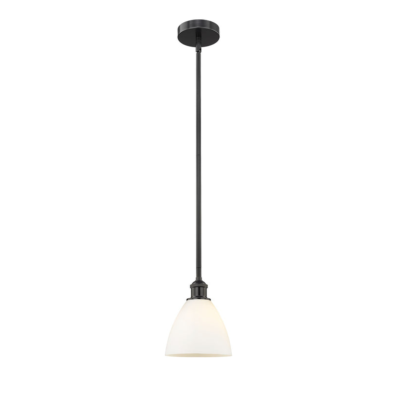 Innovations Bristol 8in 1-Light Mini Pendant | Industrial Matte Black Steel and Matte White Glass | Kitchen Island & Dining Room | Model 616-1S-BK-GBD-751