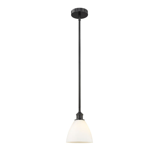 Innovations Bristol 8in 1-Light Mini Pendant | Industrial Matte Black Steel and Matte White Glass | Kitchen Island & Dining Room | Model 616-1S-BK-GBD-751