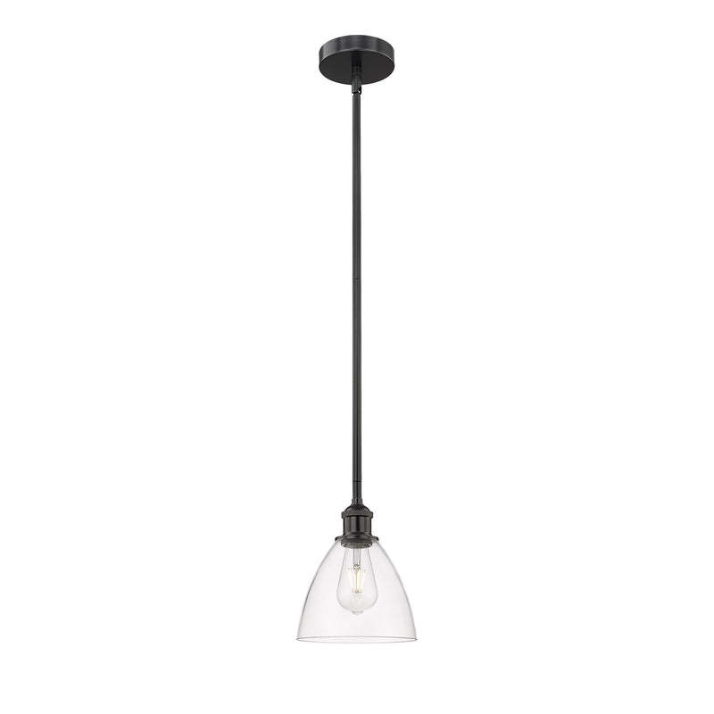 Innovations Bristol 8in 1-Light Mini Pendant | Industrial Matte Black Steel and Clear Glass | Kitchen Island | 7.5 x 7.5 x 9 in | Model 616-1S-BK-GBD-752