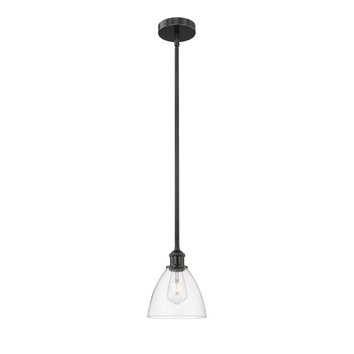 Innovations Bristol 8in 1-Light Mini Pendant | Industrial Matte Black Steel and Clear Glass | Kitchen Island & Dining Room | Model 616-1S-BK-GBD-752-LED