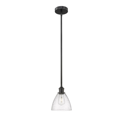 Innovations Bristol 8in 1-Light Mini Pendant | Industrial Matte Black Steel and Seedy Glass | Kitchen Island & Dining Room | Model 616-1S-BK-GBD-754