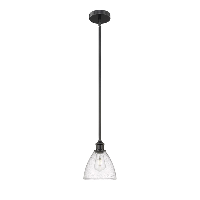 Innovations Bristol 8in 1-Light Mini Pendant | Industrial Matte Black Steel and Seedy Glass | Kitchen Island & Dining Room | Model 616-1S-BK-GBD-754