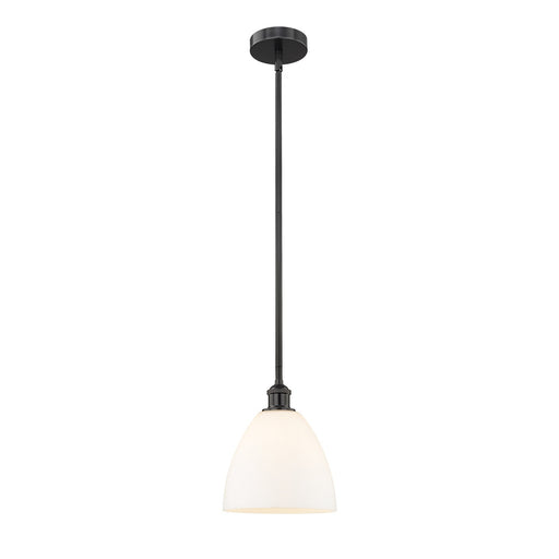 Innovations Bristol 9in 1-Light Mini Pendant | Industrial Matte Black Steel and Matte White Glass | Kitchen Island & Dining Room | Model 616-1S-BK-GBD-91