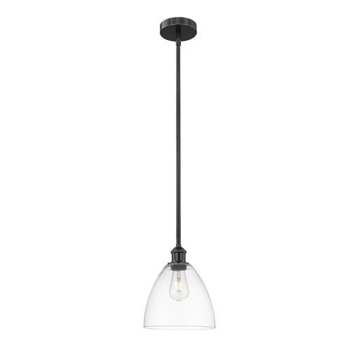 Innovations Bristol 9in 1-Light Mini Pendant | Industrial Matte Black Steel and Clear Glass | Kitchen Island & Dining Room | 9 x | Model 616-1S-BK-GBD-92