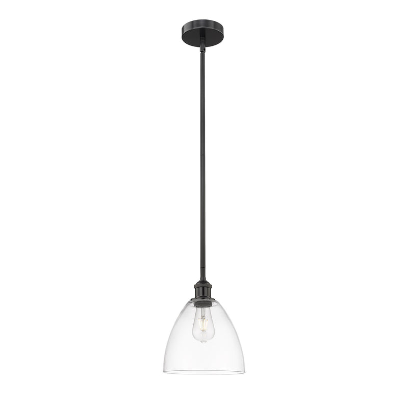 Innovations Lighting Bristol 9in 1-Light Mini Pendant | Industrial Matte Black Steel and Clear Glass | Kitchen Island & | Model 616-1S-BK-GBD-92-LED