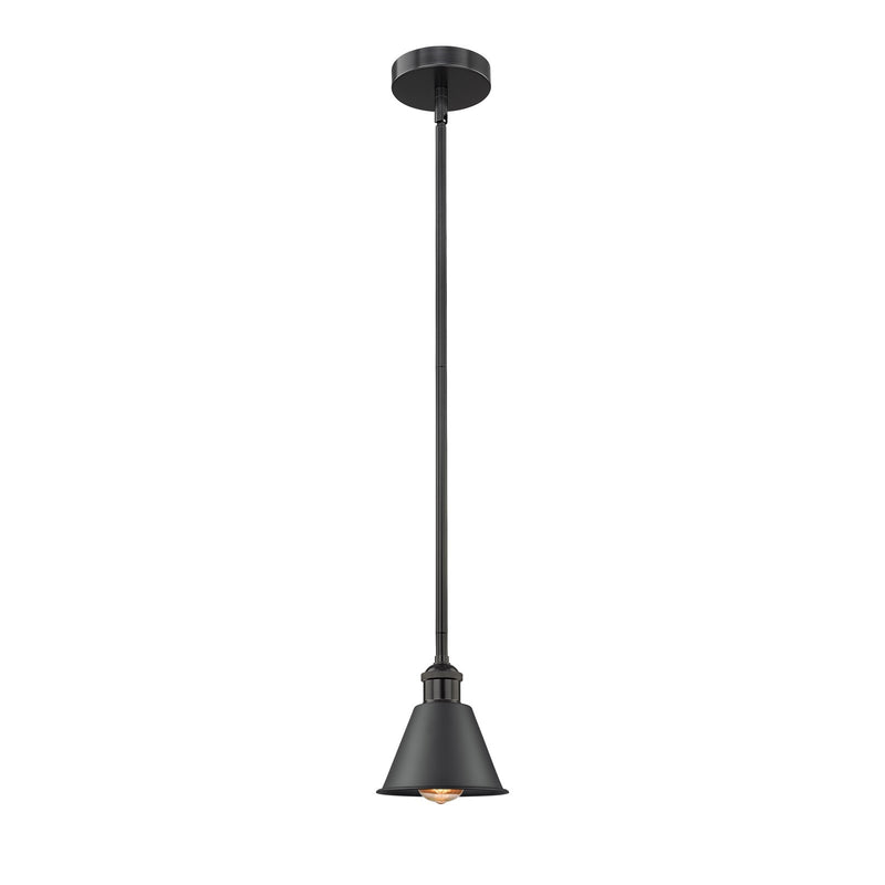 Innovations Smithfield 7in 1-Light Mini Pendant | Industrial Matte Black Steel and Cast Brass Metal Shade | Kitchen Island & | Model 616-1S-BK-M8-LED