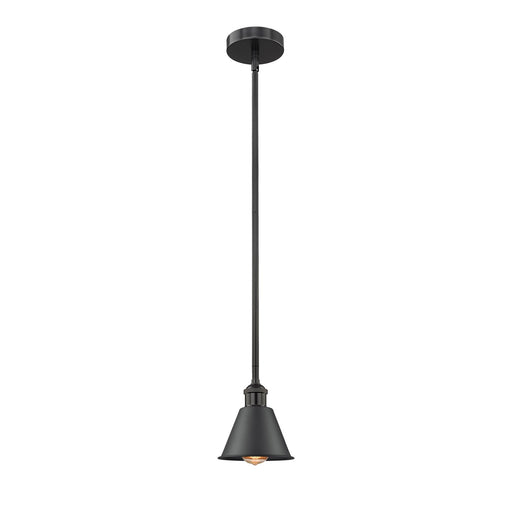 Innovations Smithfield 7in 1-Light Mini Pendant | Industrial Matte Black Steel and Cast Brass Metal Shade | Kitchen Island & | Model 616-1S-BK-M8-LED