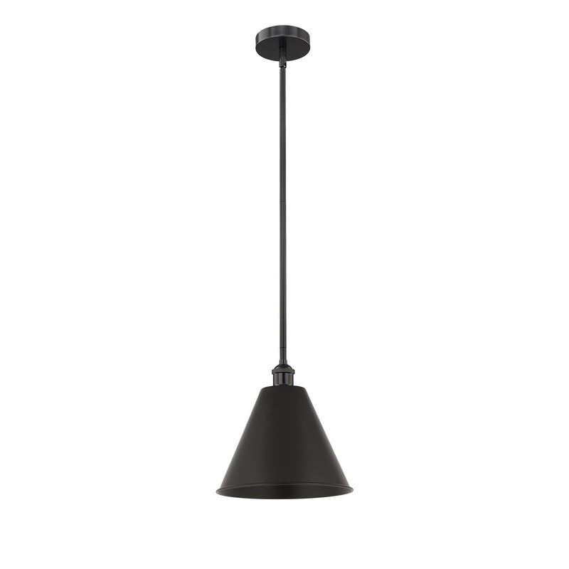Innovations Berkshire 12in 1-Light Mini Pendant | Industrial Farmhouse Matte Black Steel and Cast Brass | Kitchen Island & | Model 616-1S-BK-MBC-12-BK-LED