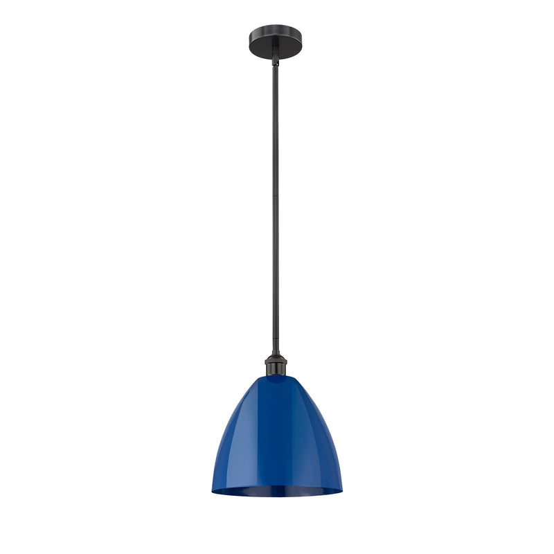 Innovations Plymouth 12in 1-Light Mini Pendant | Industrial Matte Black Steel and Matte Blue Metal | Kitchen Island & Dining | Model 616-1S-BK-MBD-12-BL