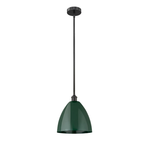 Innovations Plymouth 12in 1-Light Mini Pendant | Industrial Farmhouse Matte Black Steel and Green Metal Shade | Kitchen | Model 616-1S-BK-MBD-12-GR-LED