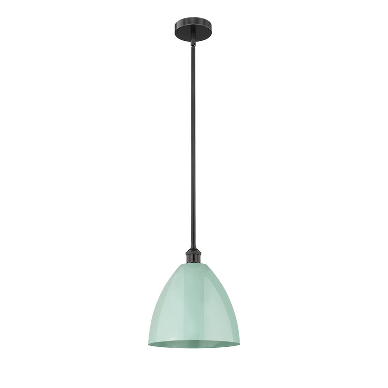 Innovations Plymouth 12in 1-Light Mini Pendant | Industrial Matte Black Steel and Seafoam Metal Shade | Kitchen Island & | Model 616-1S-BK-MBD-12-SF