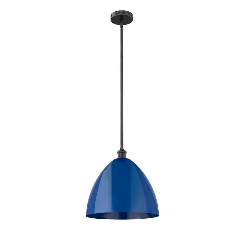 Innovations Plymouth 16in 1-Light Mini Pendant | Industrial Matte Black Steel and Matte Blue Metal | Kitchen Island | 16 x 16 | Model 616-1S-BK-MBD-16-BL