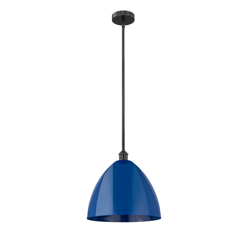 Innovations Plymouth 16in 1-Light Mini Pendant | Industrial Matte Black Steel and Matte Blue Metal | Kitchen Island | 16 x 16 | Model 616-1S-BK-MBD-16-BL