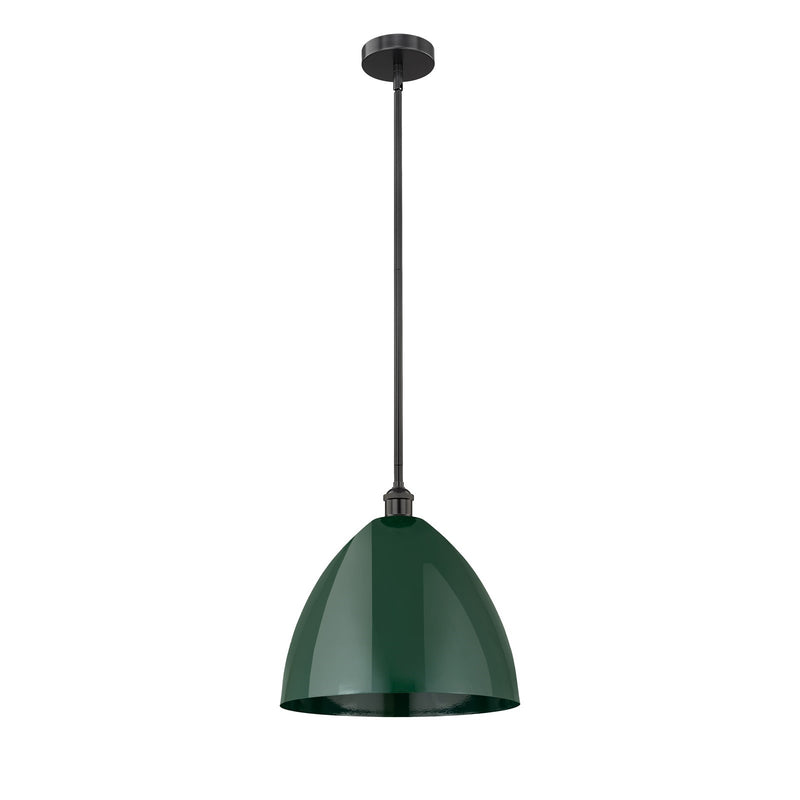 Innovations Plymouth 16in 1-Light Mini Pendant | Industrial Matte Black Steel and Matte Green Metal | Kitchen Island | 16 x 16 | Model 616-1S-BK-MBD-16-GR