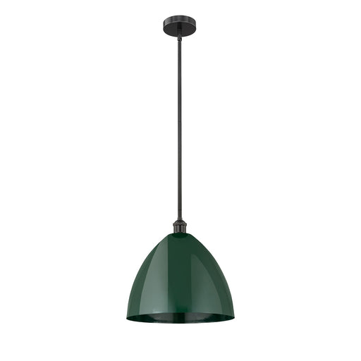 Innovations Plymouth 16in 1-Light Mini Pendant | Industrial Farmhouse Matte Black Steel and Green Metal | Kitchen Island & | Model 616-1S-BK-MBD-16-GR-LED