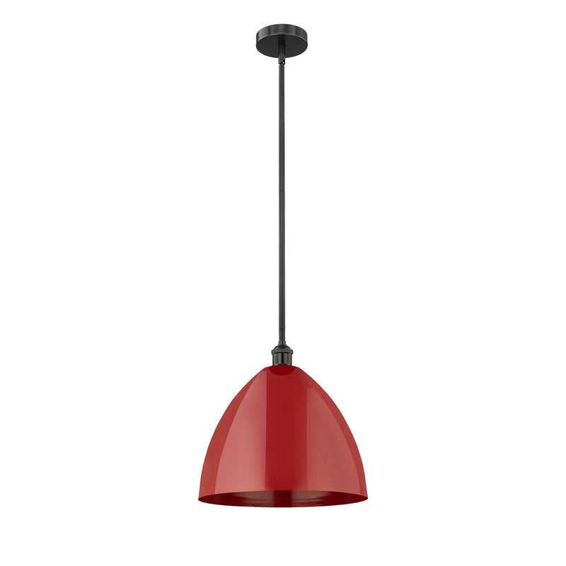Innovations Plymouth 16in 1-Light Mini Pendant | Industrial Matte Black Steel and Red Metal Shade | Kitchen Island & | Model 616-1S-BK-MBD-16-RD-LED