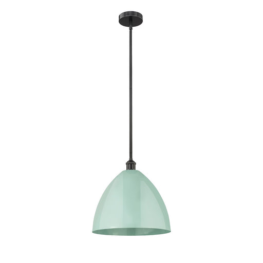 Innovations Plymouth 16in 1-Light Mini Pendant | Industrial Farmhouse Matte Black and Seafoam Metal Shade | Kitchen Island & | Model 616-1S-BK-MBD-16-SF