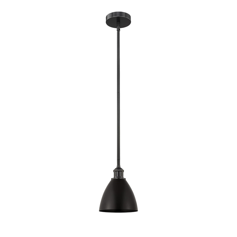 Innovations Bristol 8in 1-Light Mini Pendant | Industrial Farmhouse Matte Black Steel and Cast Brass with Matte Black | Model 616-1S-BK-MBD-75-BK-LED