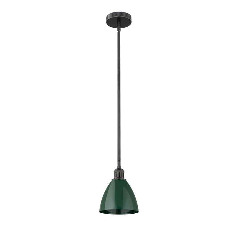 Innovations Plymouth 7.5in 1-Light Mini Pendant | Industrial Farmhouse Matte Black Steel and Green Metal | Kitchen Island & | Model 616-1S-BK-MBD-75-GR