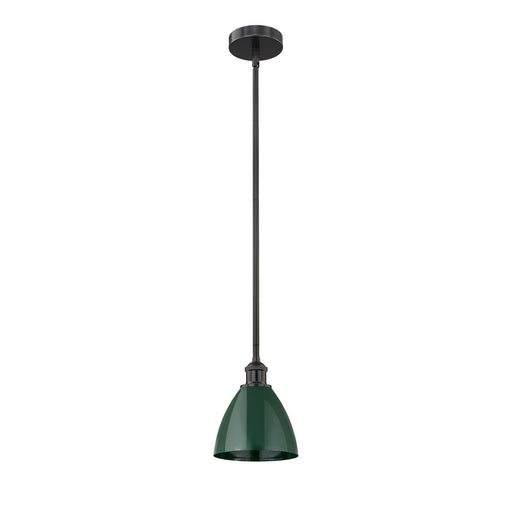Innovations Plymouth 7.5in 1-Light Mini Pendant | Industrial Farmhouse Matte Black Steel and Green Metal | Kitchen Island & | Model 616-1S-BK-MBD-75-GR