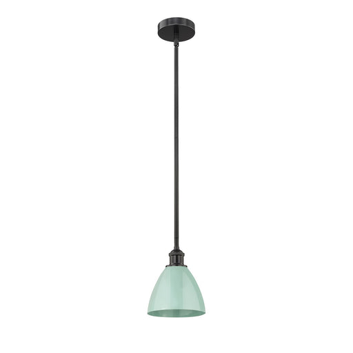 Innovations Plymouth 7.5in 1-Light Mini Pendant | Industrial Matte Black Steel and Matte Seafoam Metal | Kitchen Island & | Model 616-1S-BK-MBD-75-SF