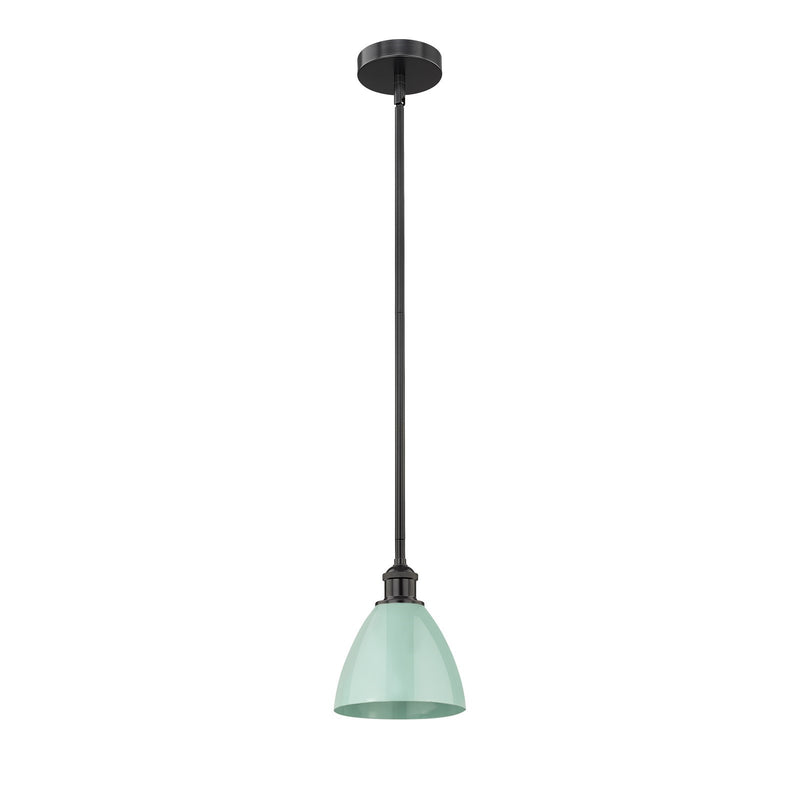 Innovations Plymouth 1-Light 7.5in Mini Pendant | Industrial Farmhouse Matte Black Steel and Seafoam Metal Shade | Kitchen | Model 616-1S-BK-MBD-75-SF-LED