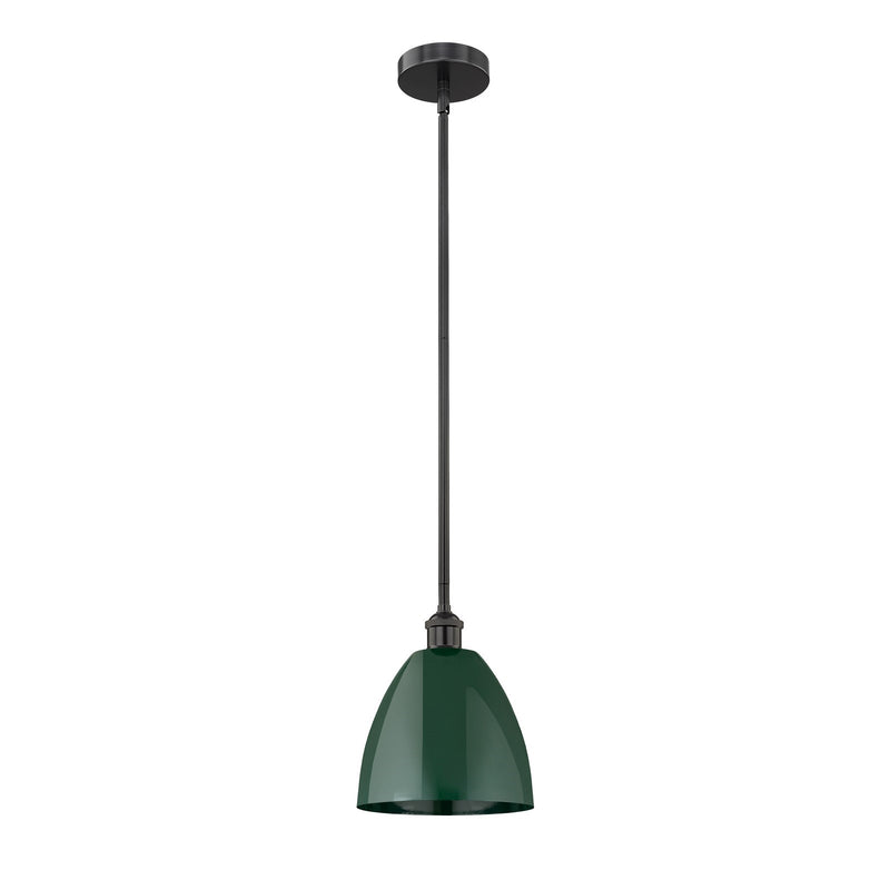 Innovations Plymouth 9in 1-Light Mini Pendant | Industrial Farmhouse Matte Black and Green Metal | Kitchen Island & Dining | Model 616-1S-BK-MBD-9-GR-LED