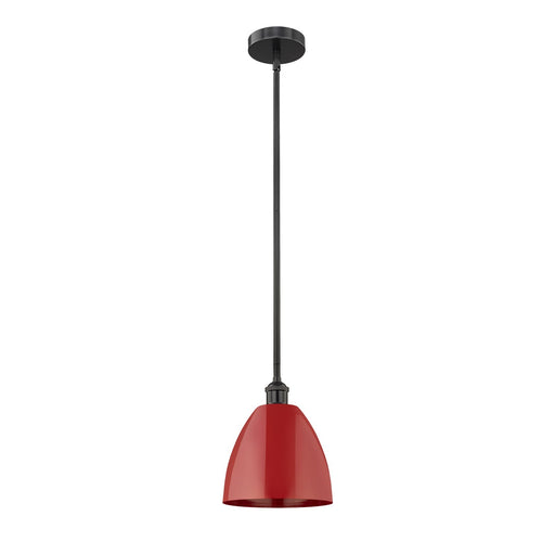 Innovations Plymouth 9in 1-Light Mini Pendant | Industrial Matte Black Steel and Red Metal Shade | Kitchen Island & Dining | Model 616-1S-BK-MBD-9-RD-LED