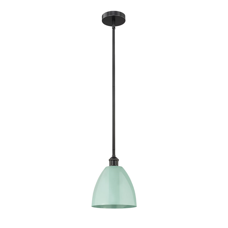Innovations Plymouth 9in 1-Light Mini Pendant | Industrial Farmhouse Matte Black and Seafoam Metal | Kitchen Island & Dining | Model 616-1S-BK-MBD-9-SF
