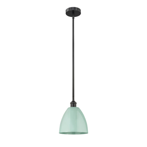 Innovations Plymouth 9in 1-Light Mini Pendant | Industrial Farmhouse Matte Black and Seafoam Metal | Kitchen Island & Dining | Model 616-1S-BK-MBD-9-SF