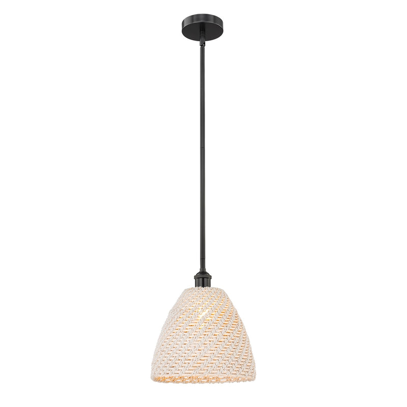Innovations Bristol Natural 12in 1-Light Mini Pendant | Farmhouse Matte Black Steel and Natural Fiber Shade | Kitchen Island | Model 616-1S-BK-NBD-12-NAT
