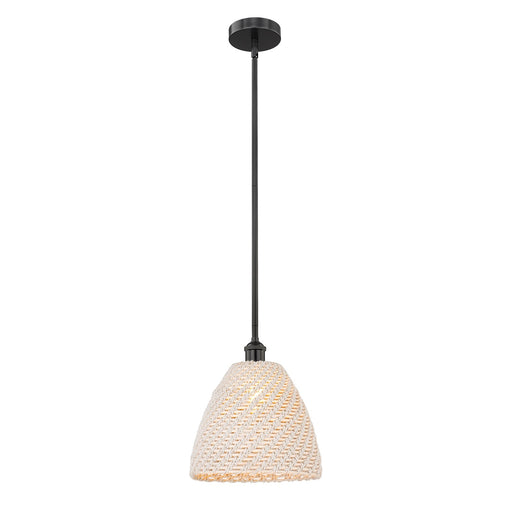 Innovations Bristol Natural 12in 1-Light Mini Pendant | Farmhouse Matte Black Steel and Natural Fiber Shade | Kitchen Island | Model 616-1S-BK-NBD-12-NAT