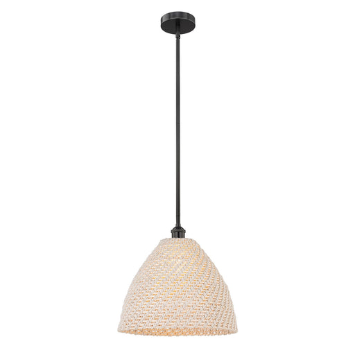 Innovations Bristol Natural 16in 1-Light Mini Pendant | Farmhouse Matte Black Steel and Natural Fiber Shade | Kitchen Island | Model 616-1S-BK-NBD-16-NAT