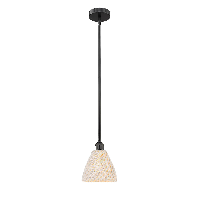 Innovations Bristol Natural 1-Light Mini Pendant | Farmhouse Matte Black Steel and Natural Fiber Shade | Kitchen Island & | Model 616-1S-BK-NBD-75-NAT