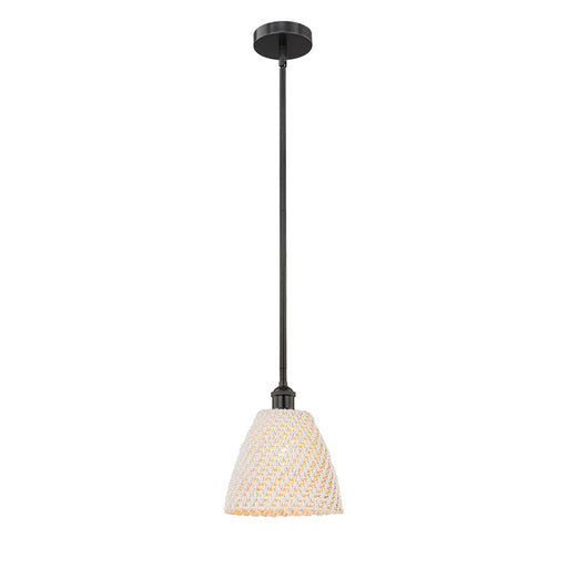 Innovations Bristol Natural 9in 1-Light Mini Pendant | Farmhouse Matte Black Steel and Natural Fiber Dome Shade | Kitchen | Model 616-1S-BK-NBD-9-NAT