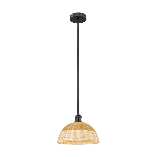 Innovations Lighting Bristol Natural II 12in 1-Light Mini Pendant | Industrial Matte Black Steel and Natural Fiber Dome | Model 616-1S-BK-NBD2-12-NAT