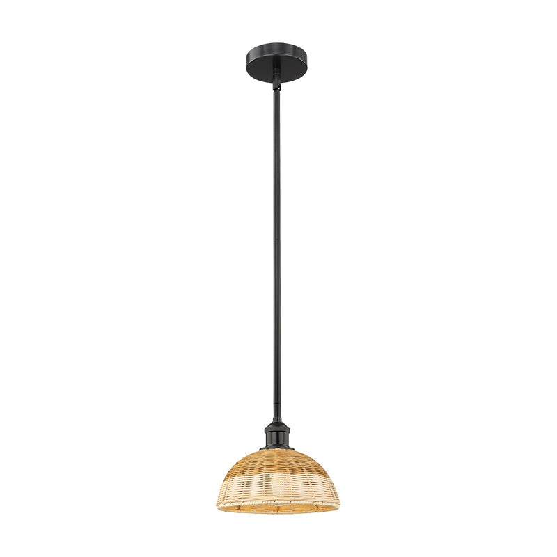 Innovations Lighting Bristol Natural II 9in 1-Light Mini Pendant | Industrial Matte Black Steel and Natural Fiber Shade | Model 616-1S-BK-NBD2-9-NAT