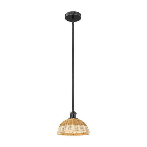 Innovations Lighting Bristol Natural II 9in 1-Light Mini Pendant | Industrial Matte Black Steel and Natural Fiber Shade | Model 616-1S-BK-NBD2-9-NAT