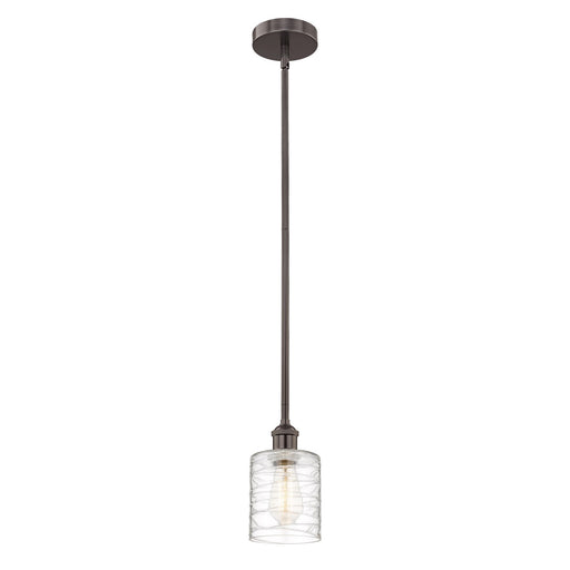 Innovations Cobbleskill 5in 1-Light Mini Pendant | Industrial Oil Rubbed Bronze Steel and Deco Swirl Clear Glass | Kitchen Island | Model 616-1S-OB-G1113