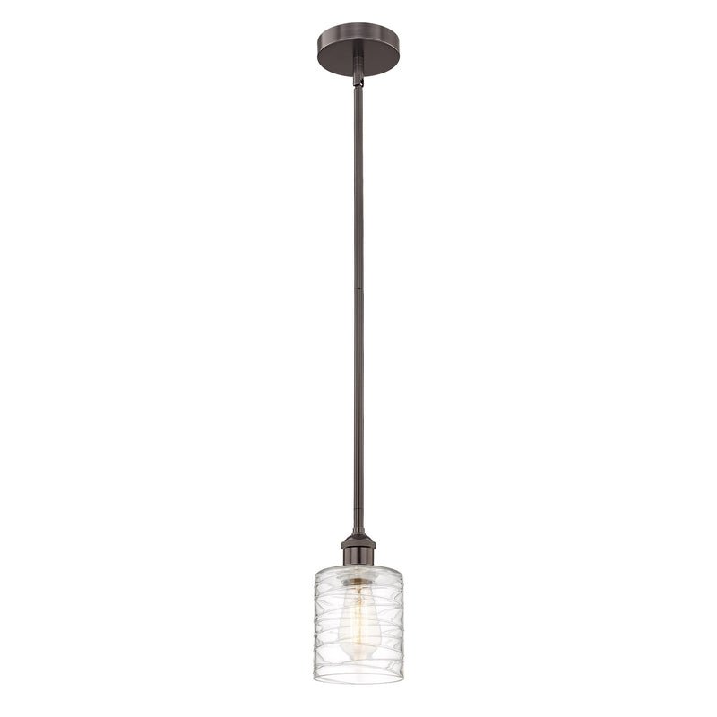 Innovations Cobbleskill 5in 1-Light Mini Pendant | Industrial Oil Rubbed Bronze Steel and Deco Swirl Clear Glass | Kitchen Island | Model 616-1S-OB-G1113