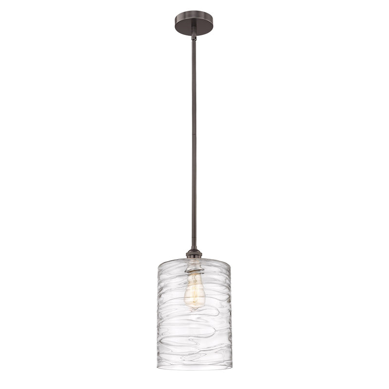 Innovations Cobbleskill 9in 1-Light Mini Pendant | Industrial Oil Rubbed Bronze Steel and Deco Swirl Clear Glass | Kitchen | Model 616-1S-OB-G1113-L