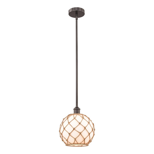 Innovations Farmhouse Rope 10in 1-Light Mini Pendant | Industrial Oil Rubbed Bronze Steel and Matte White Glass with Brown | Model 616-1S-OB-G121-10RB
