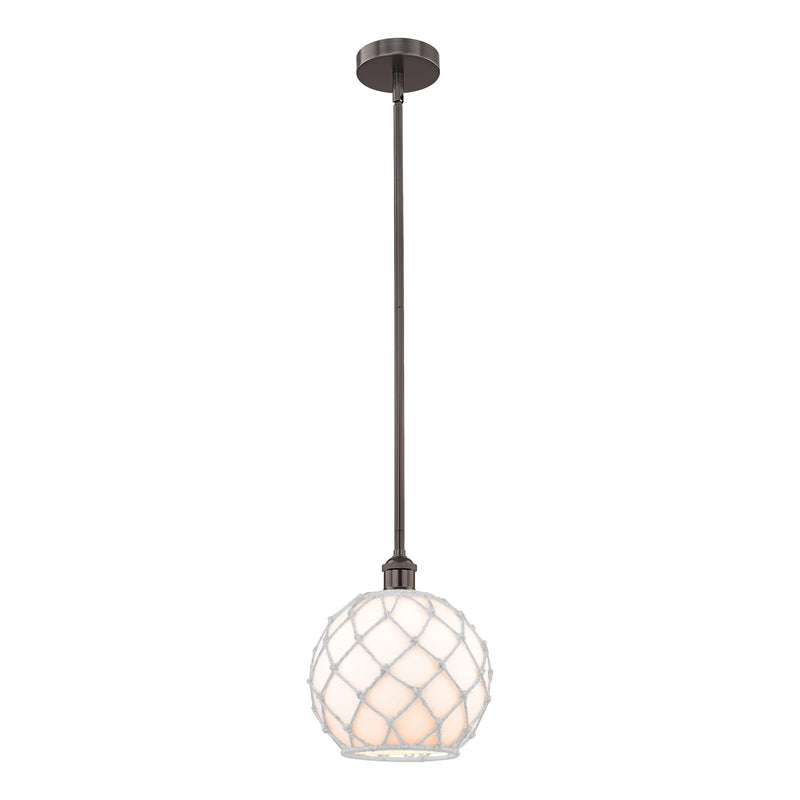 Innovations Farmhouse Rope 10in 1-Light Mini Pendant | Industrial Oil Rubbed Bronze Steel and White Glass with Rope | Model 616-1S-OB-G121-10RW-LED