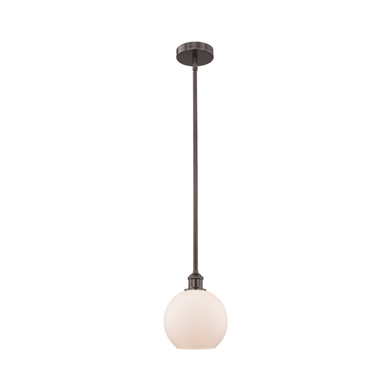 Innovations Athens 8in 1-Light Mini Pendant | Industrial Oil Rubbed Bronze and Matte White Frosted Glass | Kitchen Island & | Model 616-1S-OB-G121-8-LED