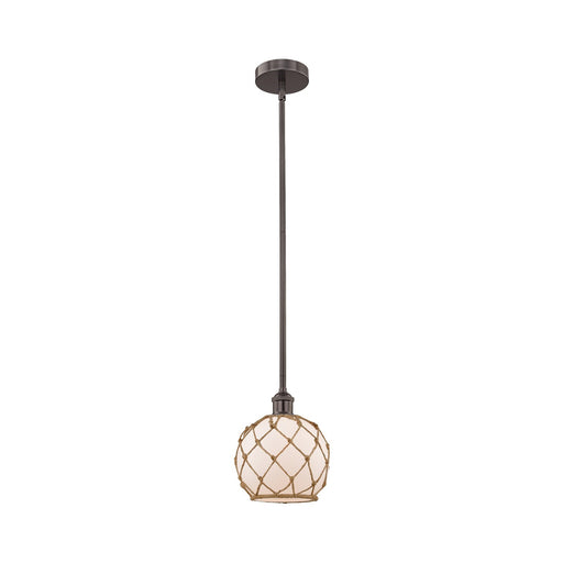 Innovations Farmhouse Rope 8in 1-Light Mini Pendant | Industrial Oil Rubbed Bronze Steel and White Frosted Glass with Brown | Model 616-1S-OB-G121-8RB