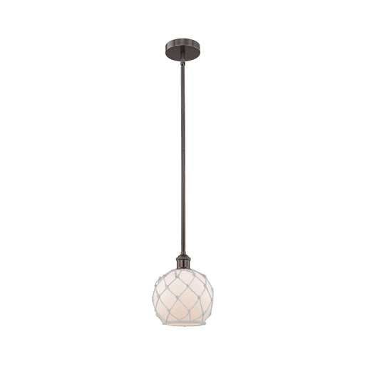 Innovations Farmhouse Rope 8in 1-Light Mini Pendant | Industrial Oil Rubbed Bronze Steel and White Frosted Glass with Rope | Model 616-1S-OB-G121-8RW-LED