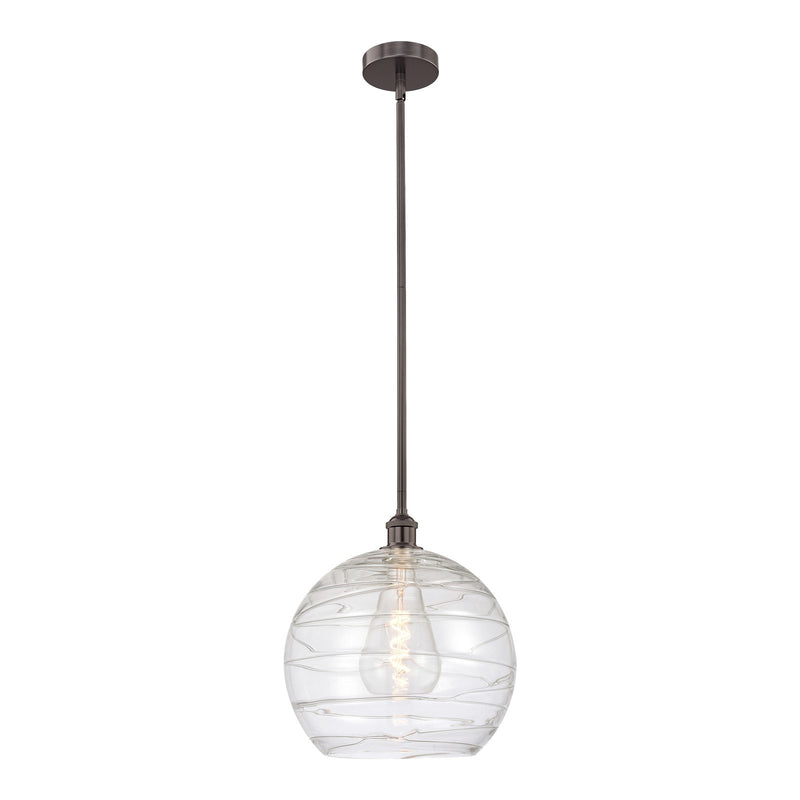 Innovations Athens Deco Swirl 14in 1-Light Mini Pendant | Industrial Oil Rubbed Bronze Steel and Clear Deco Swirl Glass | Model 616-1S-OB-G1213-14CL