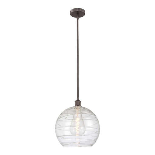 Innovations Athens Deco Swirl 14in 1-Light Mini Pendant | Industrial Oil Rubbed Bronze Steel and Clear Deco Swirl Glass | Model 616-1S-OB-G1213-14CL