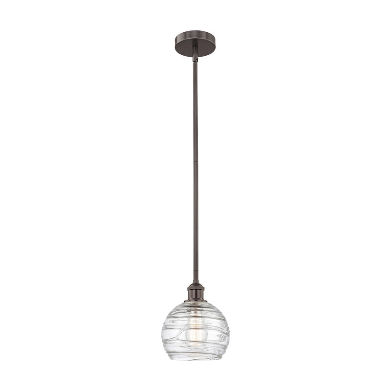 Innovations Athens Deco Swirl 8in 1-Light Mini Pendant | Industrial Oil Rubbed Bronze Steel and Clear Deco Swirl Glass | Model 616-1S-OB-G1213-8CL